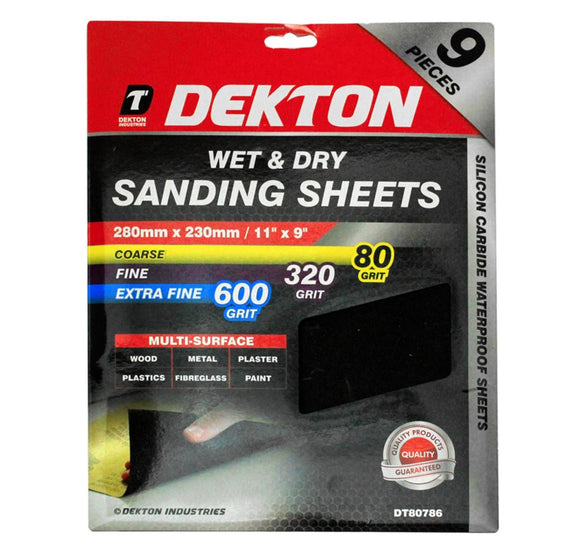 Dekton 9pc Wet & Dry Mixed Sanding Sheets 280x230mm - 80786